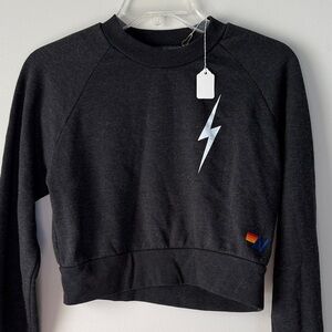 Aviator Nation NWT Black Cropped Sweatshirt with Lightning Bolt
